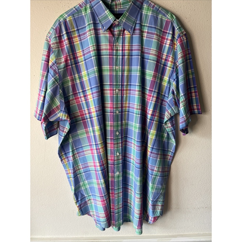 Ralph Lauren short sleeve button down oxford shirt 3XLT Men plaid blue Cotton - Picture 4 of 16